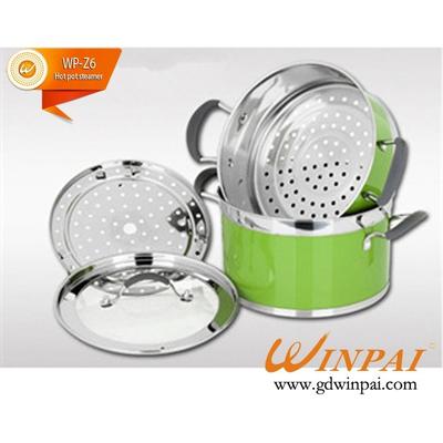 Fashion candy color double bottom floor hot pot with steamer-WINPAI