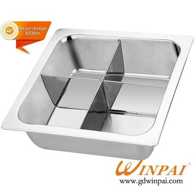 Stainless Steel square hot pot stock pot with 4 grid of WINPAI