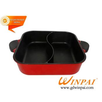 Square black two-flavor non-stick aluminum cooking hot pot,hot pot stockpot-WINPAI