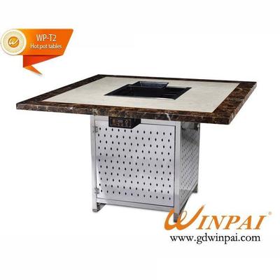 Winpai square stainless steel table frame marble top grilled whole Hot pot table